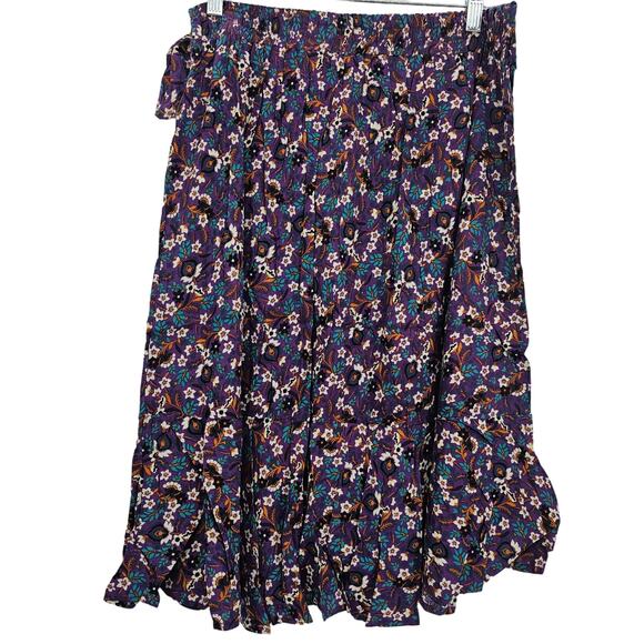 Band Of The Free Womans size L Linaelle Purple Ditzy Floral Wrap Midi Skirt NEW - Picture 4 of 8
